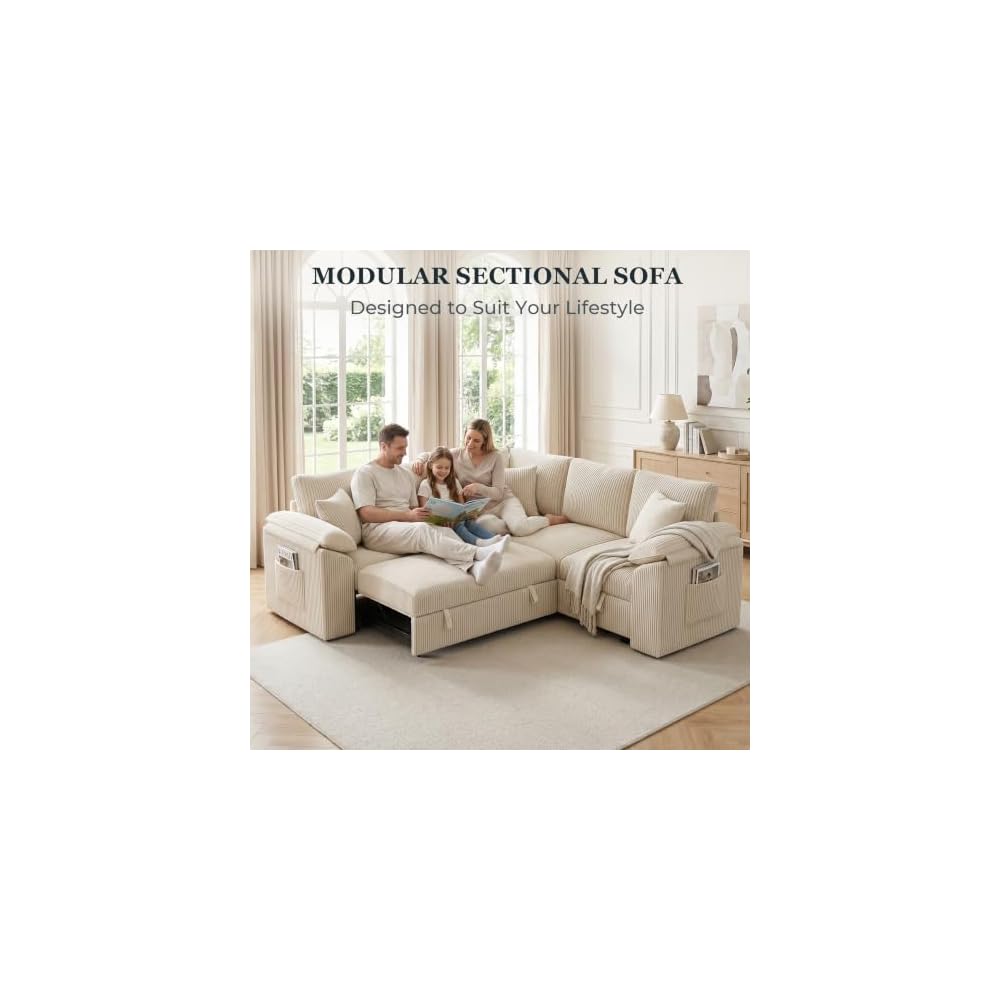 86 Inch Sectional Sleeper Sofa, Sectional Couches with Pull Out Couch Bed