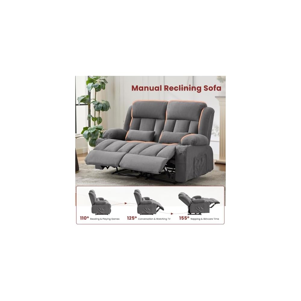 Reclining Loveseat Sofa for Living Room, Ergonomic Backrest with Cup Holders&Side Pockets