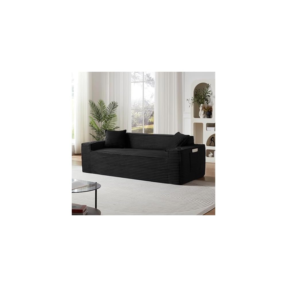 Cloud Loveseat, rahmenloses Sofa in der Box mit Getränkehaltern, modernes Cord-Sofa für das Wohnzimmer, 3-Sitzer-Couch aus hochdichtem Schaumstoff mit Kissen, keine Montage erforderlich