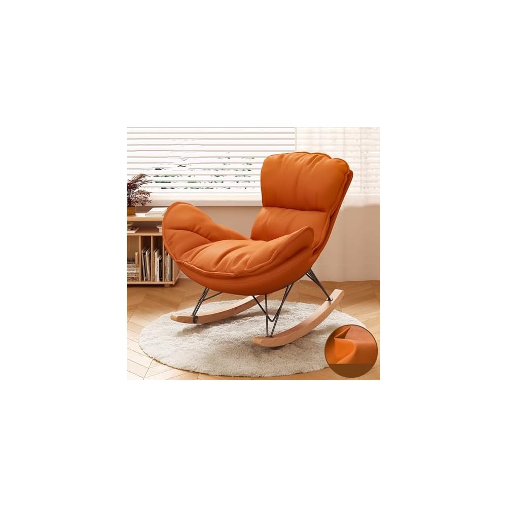 Modern Upholstered Recliner Sofa Chair with Ottoman, High Backrest Rocking Armchair for Living Room & Bedroom, Comfortable Leisure Seat (Orange, No Footstool)