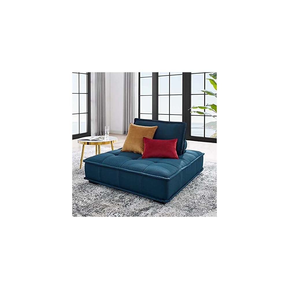 Saunter Tufted Fabric Armless Chair, Azure
