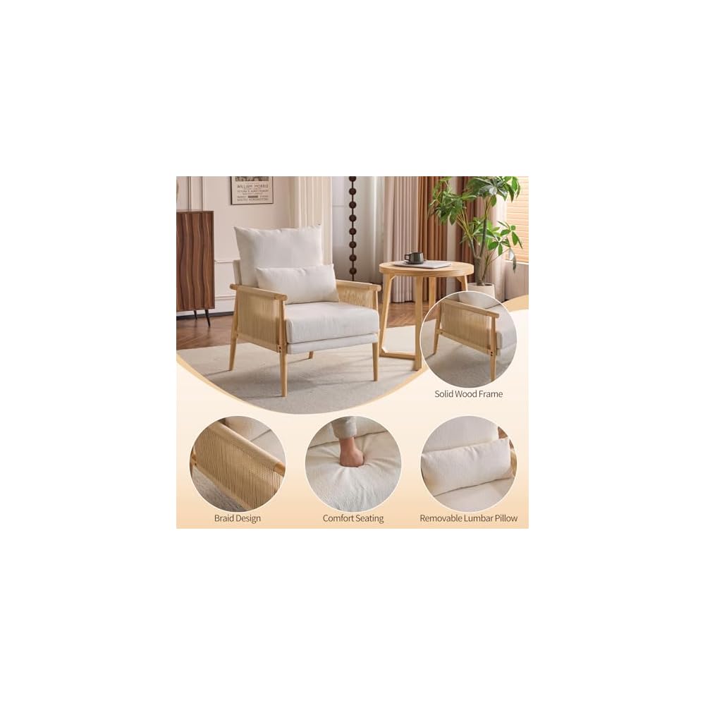 Cozy Accent Chair Braid Arms, Beige