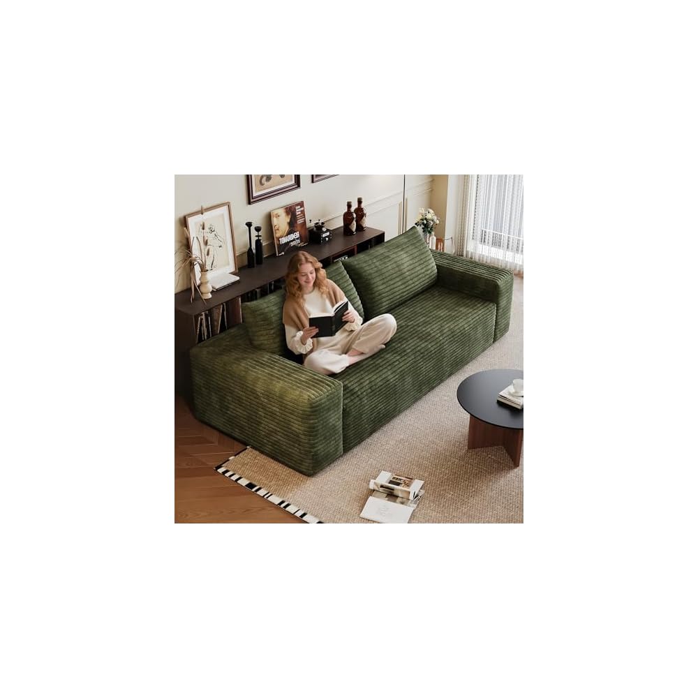 71" Loveseat Sofa in a Box,Plush Corduroy Fabric Deep Seat Couch,No Assembly Required,Space-Saving Design,Comfy Seater Sofa for Living Room, Apartment, Bedroom & Office,Modern,Green