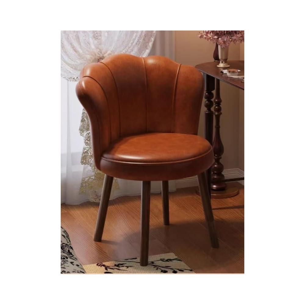 Accent Chair with Swivel, Faux Leather Upholstery, High-Density Foam, Solid Rubberwood Legs – Vanity, Desk, or Living Room Chair ([Rotating solid wood legs] Grey - wear-resistant oil wax skin)