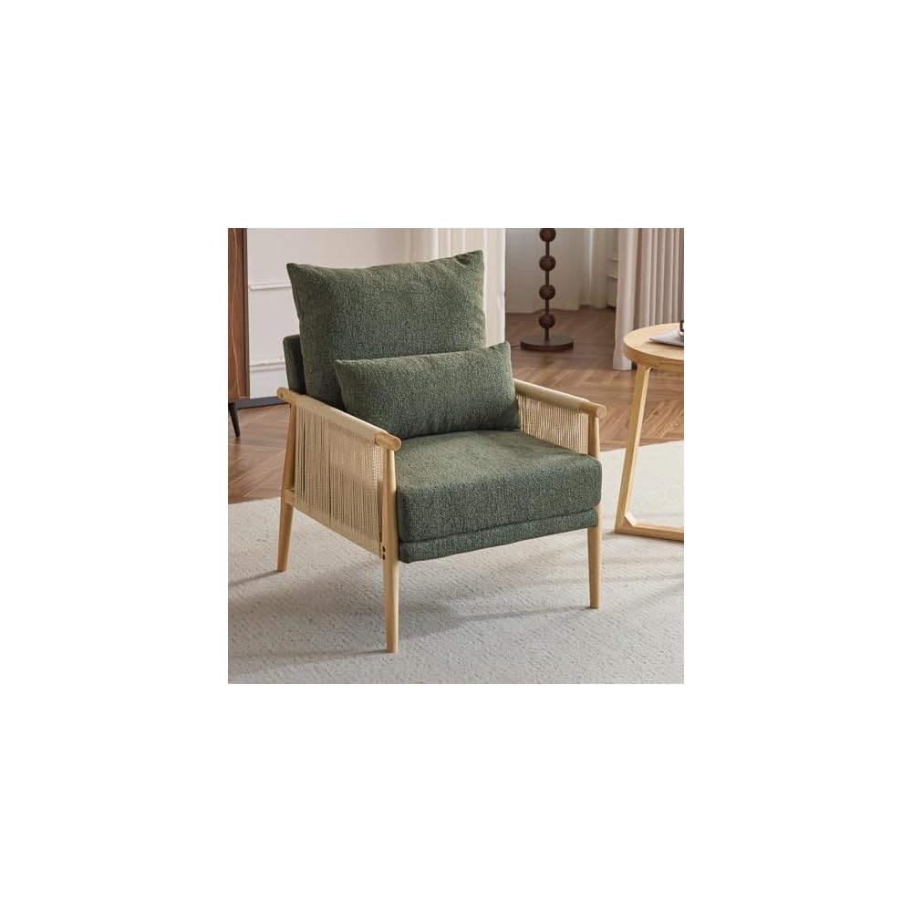 Cozy Accent Chair Braid Arms, Beige