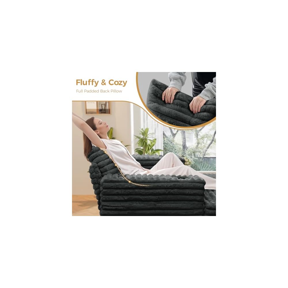 60" Oversized Chaise Lounge Indoor with Wood Frame, Dark Grey