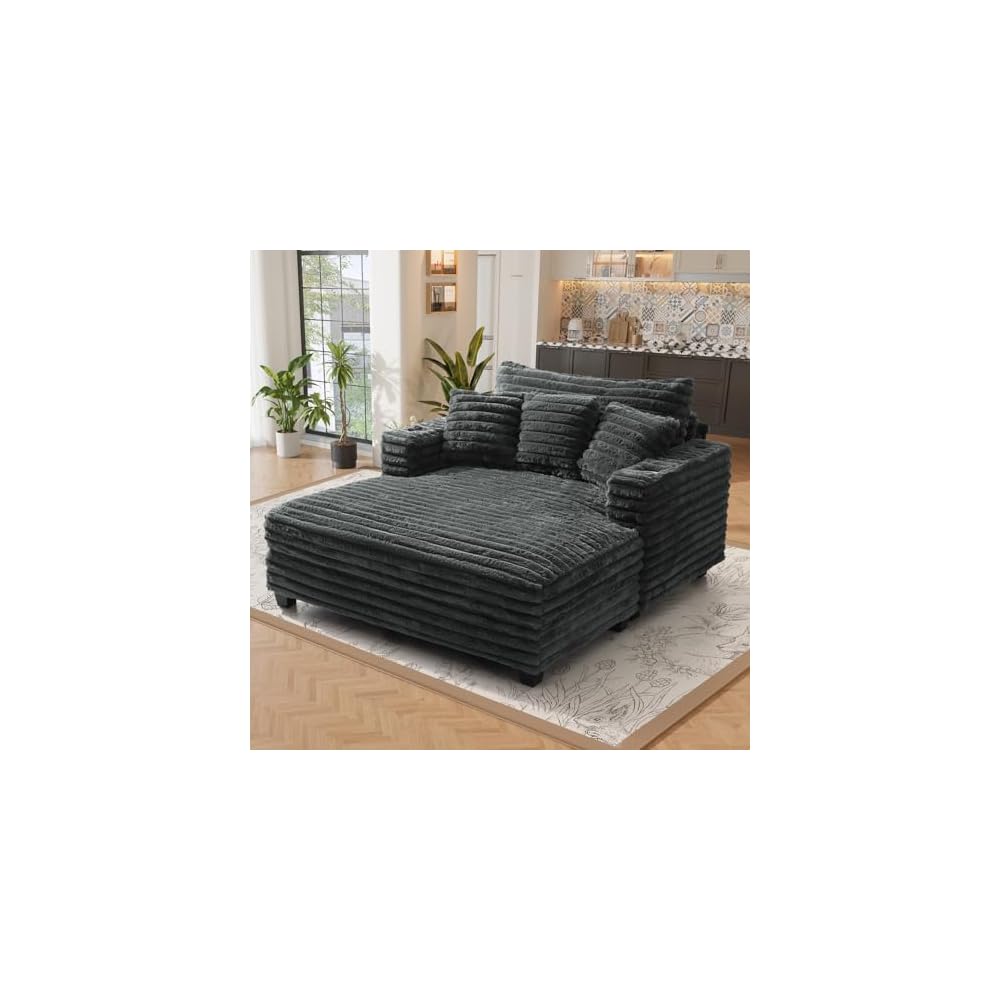 60" übergroße Indoor-Chaiselongue mit Holzrahmen, Dunkelgrau