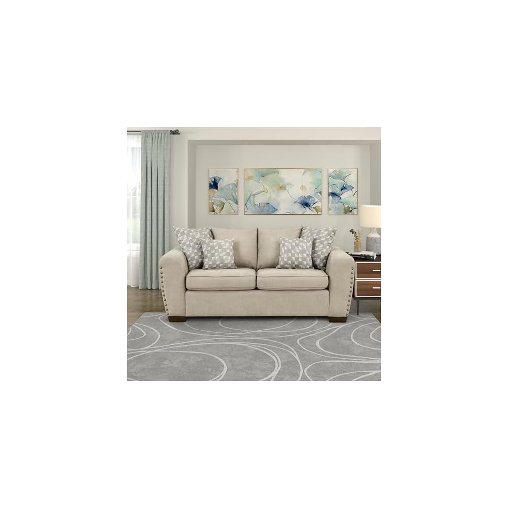 Akzentstuhl, Polstersessel aus Chenille, Einzelsessel mit 3 Kissen, Holzbeine, Armlehnen im Track-Design, Ziernägel, moderner Sessel für Wohnzimmer/Schlafzimmer/Büro/Wartezimmer, Grau