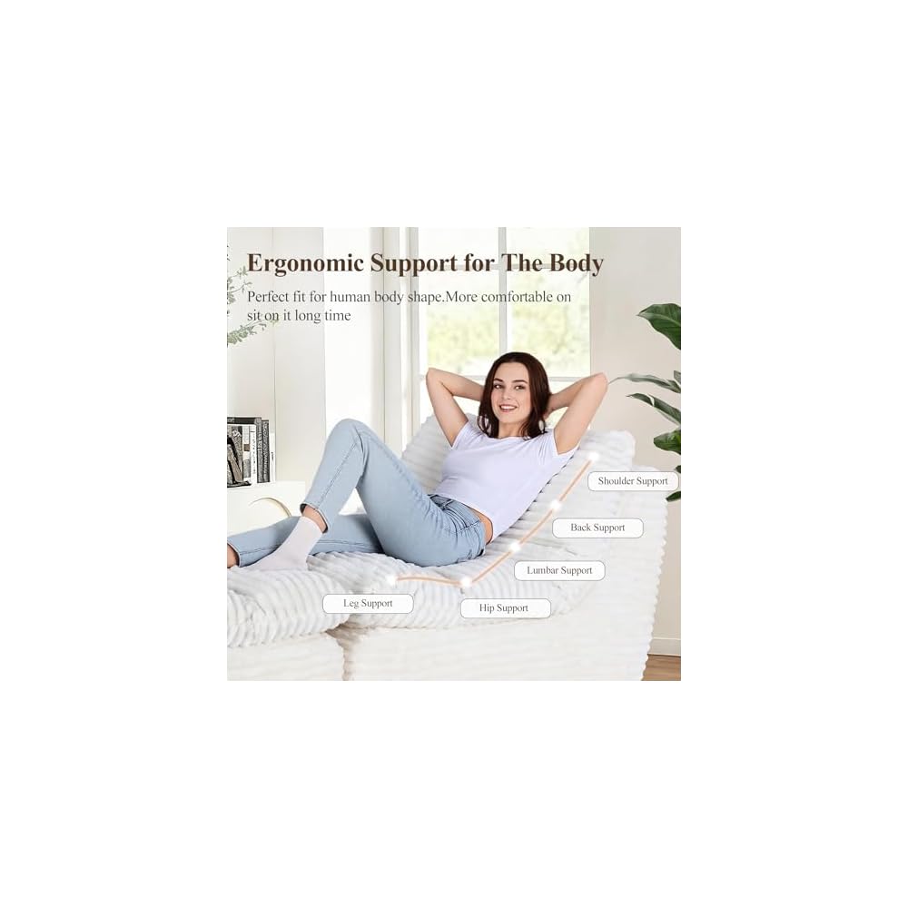 Sitzsack-Sessel, Loungesessel mit abnehmbarem Fußhocker für Erwachsene, bequemes Stoff-Schlafsofa mit Memory-Schaum, Rückenlehne für Wohnzimmer, Büro, Schlafzimmer, Beige