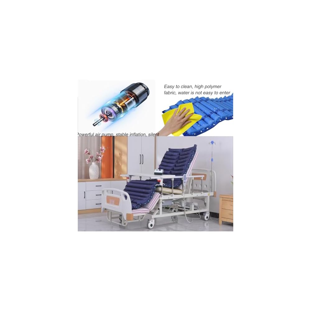 10 Function Electric Medical Beds with Lateral Tilting, Full Electric Hospital Beds for Home use with Air Cushion, IV Pole, Quiet Wheels, Up to 530 LBS