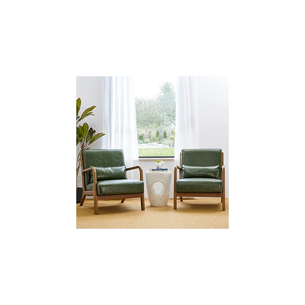 30" H Mid Century Yellowish Brown Accent Armchair, Single Reading Sofa, PU Leather Lounge Chair with Walnut Ruberwood Frame for Livingroom or Office