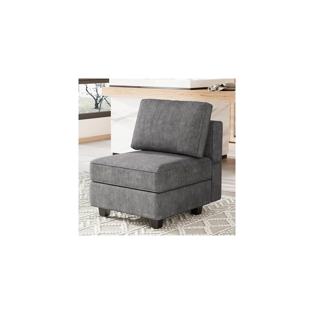 Terry Fabric Modular Sectional Sofa Middle Seat Module Couch Side Sectional Free Configuration Middle Part Dark Grey