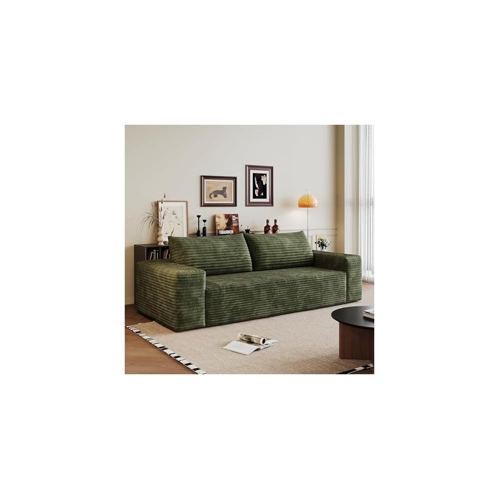 71" Loveseat Sofa in a Box,Plush Corduroy Fabric Deep Seat Couch,No Assembly Required,Space-Saving Design,Comfy Seater Sofa for Living Room, Apartment, Bedroom & Office,Modern,Green