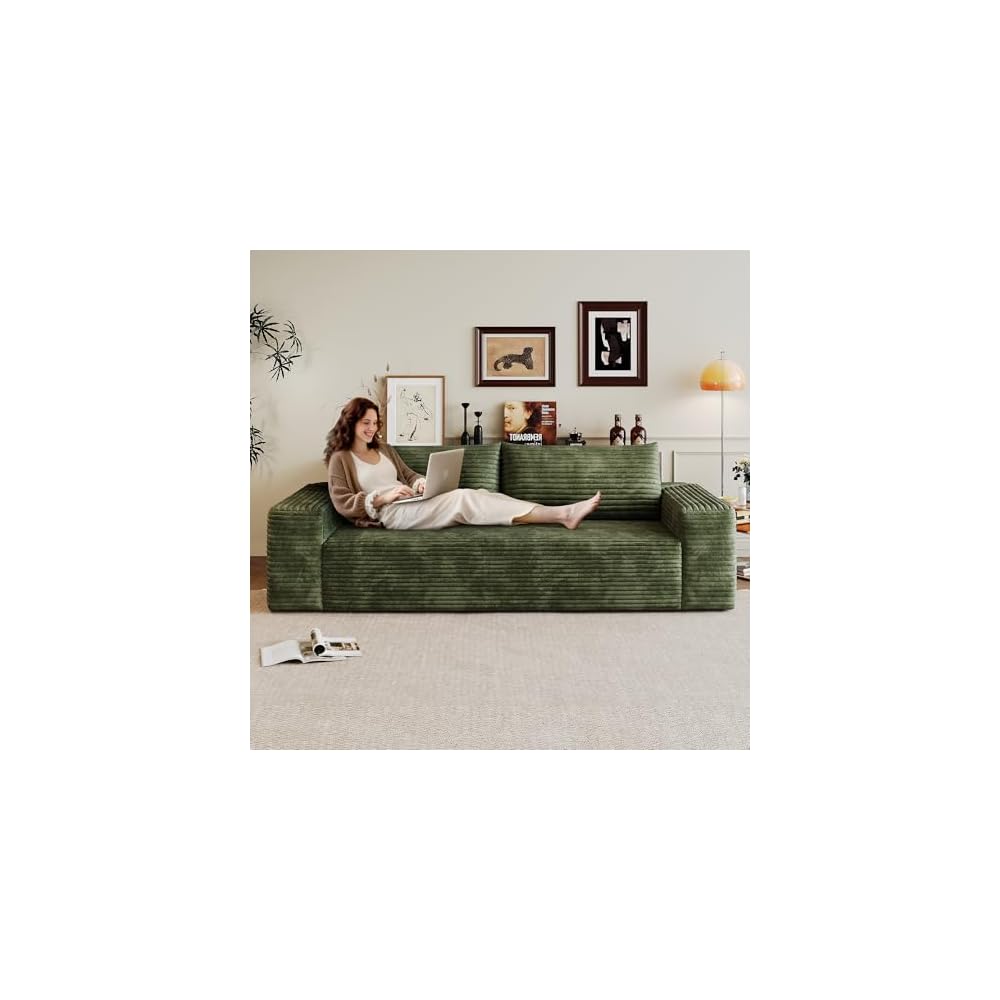 71" Loveseat Sofa in a Box,Plush Corduroy Fabric Deep Seat Couch,No Assembly Required,Space-Saving Design,Comfy Seater Sofa for Living Room, Apartment, Bedroom & Office,Modern,Green