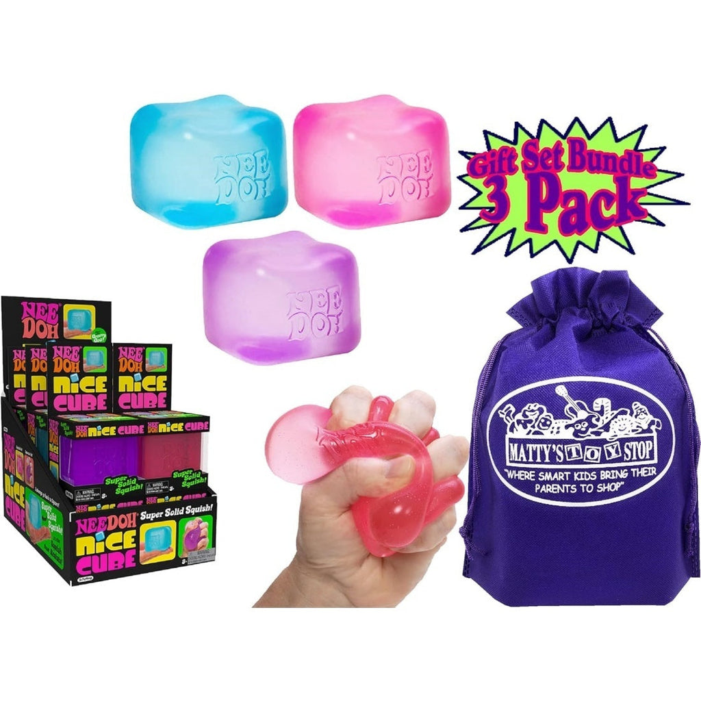Nice Cube Translucent NeeDoh – 3er-Pack (Lila/Rosa/Blau)