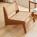 Japanese Sleek Back Support Chair - Solid Wood & Rattan Floor Seating for Balcony, Single Lounge Chair, Modern Design, Comfortable and Stylish (Brown)