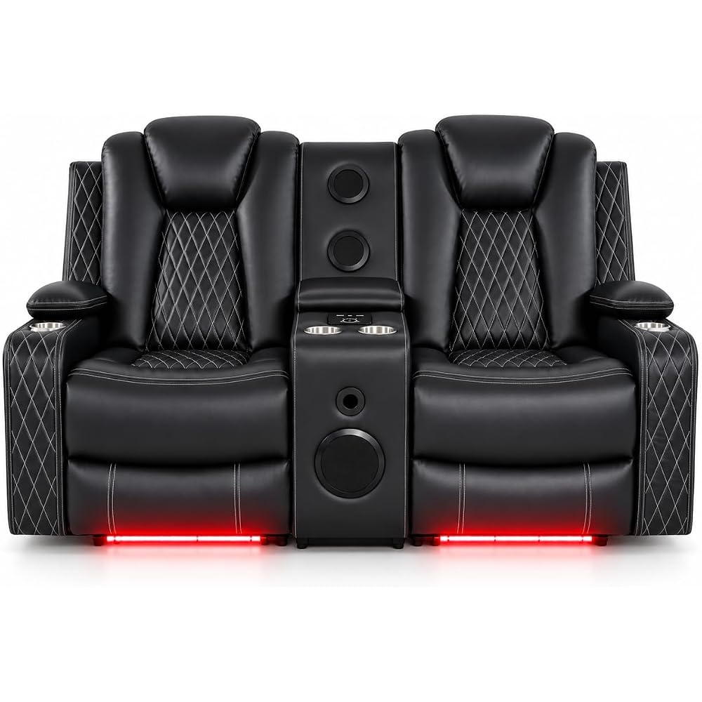 Chicago Power Reclining Loveseat,Premium Air Leather - Black