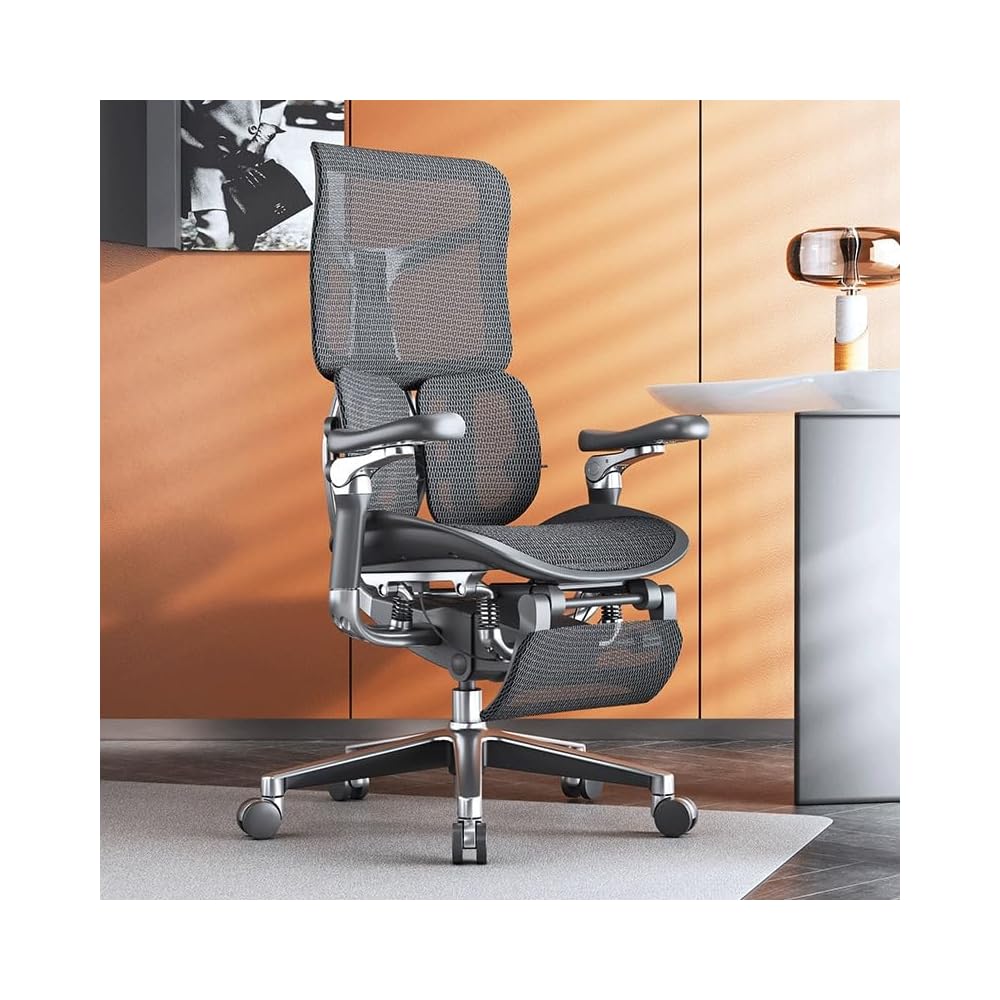 Ergonomischer Netz-Bürostuhl, Chefsessel für das Homeoffice, mit Lordosenstütze, Rückenlehne (E)