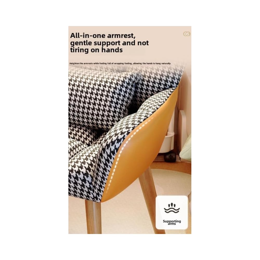 Elegant Patterned Armchair with Ergonomic Design and Comfortable Fabric - Perfect for Living Rooms and Offices (Fixed Model + Flannel Shu Beige (Free Throw Pillow))