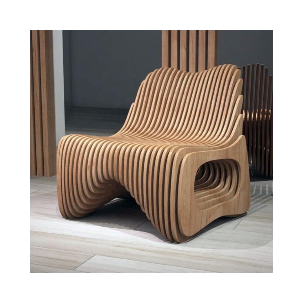 Slatted Wood Accent Chair with Curved Back and Sculptural Open Frame