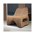 Slatted Wood Accent Chair with Curved Back and Sculptural Open Frame