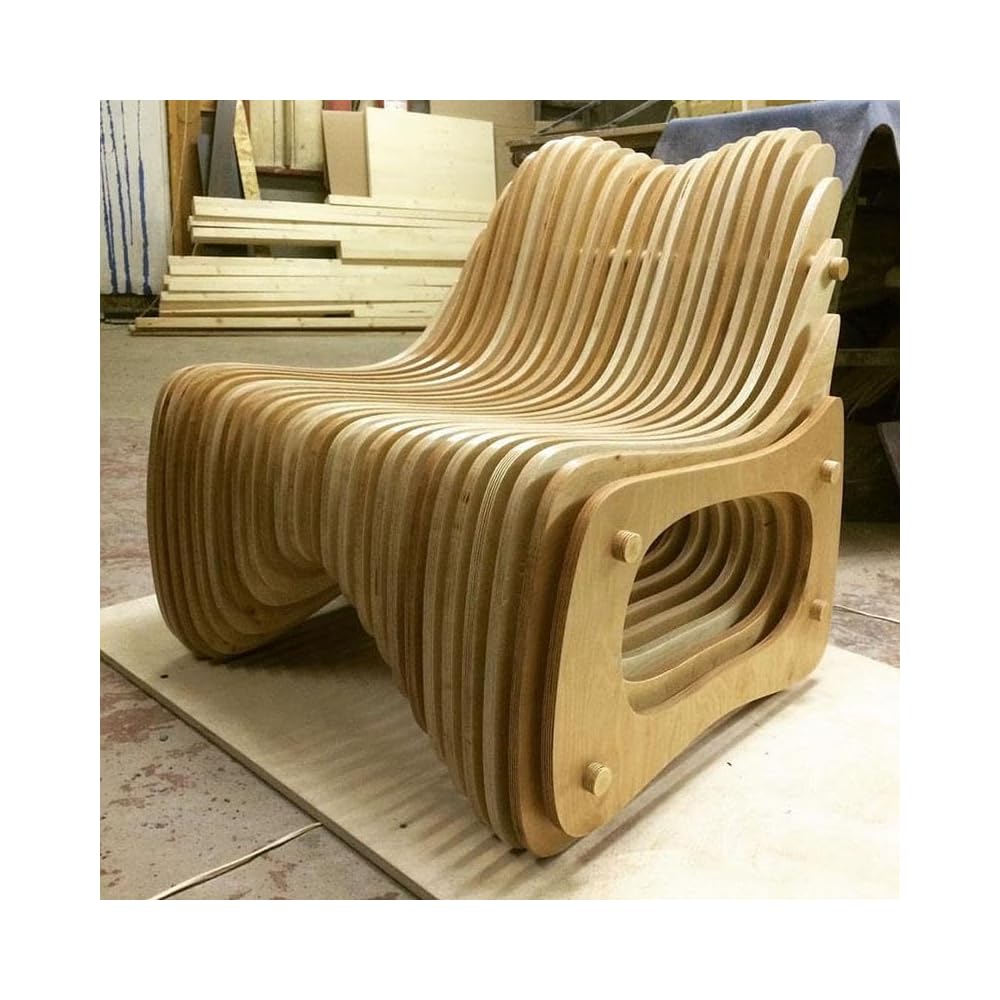 Slatted Wood Accent Chair with Curved Back and Sculptural Open Frame