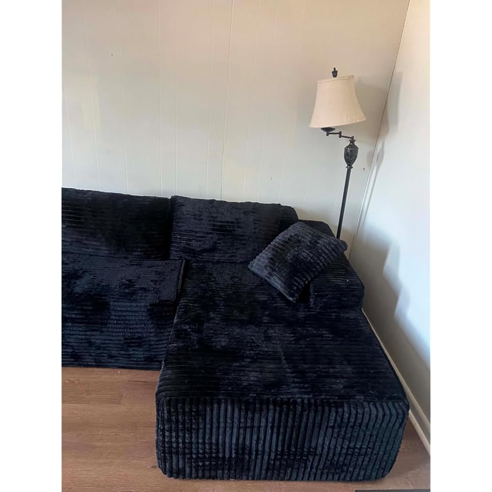 133" Oversized Modular Sectional Sofa, U-Shaped Boneless Couch with Double Chaise, Comfy Corduroy Cloud Couch Sectional, Deep Seat Sectional Couches for Living Room, No Assembly Required, Black