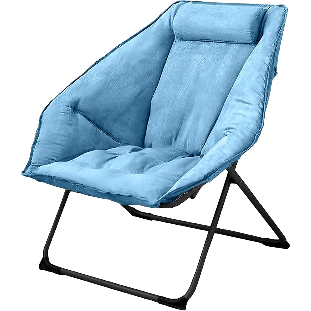 Hexagon Foldable Living Room Chair, Saucer Chair for Adults, Comfy Bedroom Lounge Chair, Moon Chair, Lazy Folding Chair for Dorm Rooms(Chair-Blue)