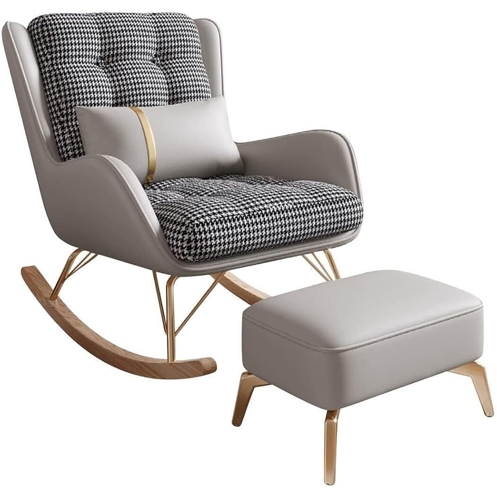 LSLYTQ Armchair Rocking Chair with Lumbar Cushion and Footrest - Comfortable Armchair for Living Room with Armrest - Side Accent Chair for Leisure