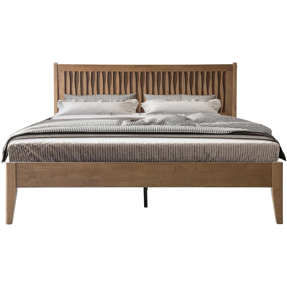 Queen-Size-Bettgestell mit Kopf- und Fußteil, Massivholz-Plattformbett, Metallbeine, stabile Struktur mit 12 Latten, kein Lattenrost erforderlich, geräuscharm und rutschfest, einfache Montage, Scheunenholz-Optik OLQ-30