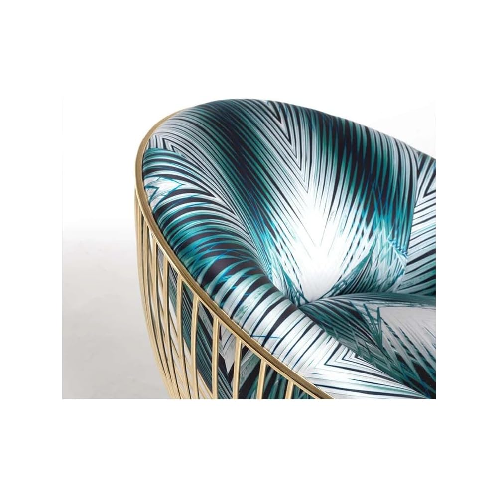 Teal Geometric Fabric Accent Chair with Gold Metal Cage Frame
