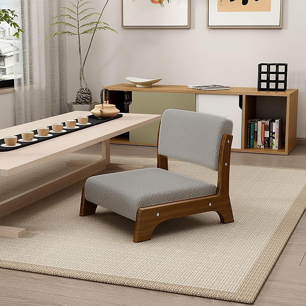 Portable Japanese Floor Chair with Back Support, Soft Cushioned Armless Seat for Living Room, Bedroom, Reading, Bay Window - Ideal Low-Back Design for Comfort and Relaxation
