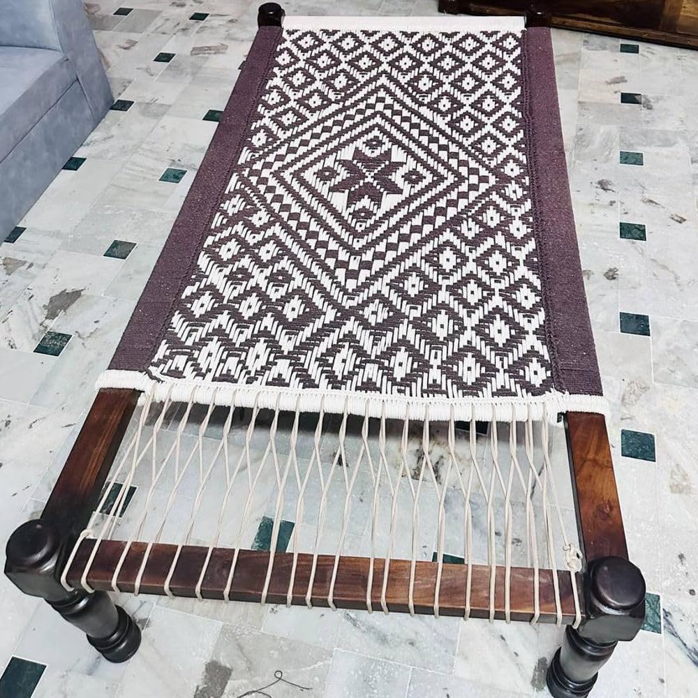 Charpai Tagesbett, traditionelles indisches Charpoy-Tagesbett aus Holz mit Jutegeflecht, Wohndekoration, komfortables indisches Charpai-Bett, handgefertigtes Bett, 3x6 Fuß