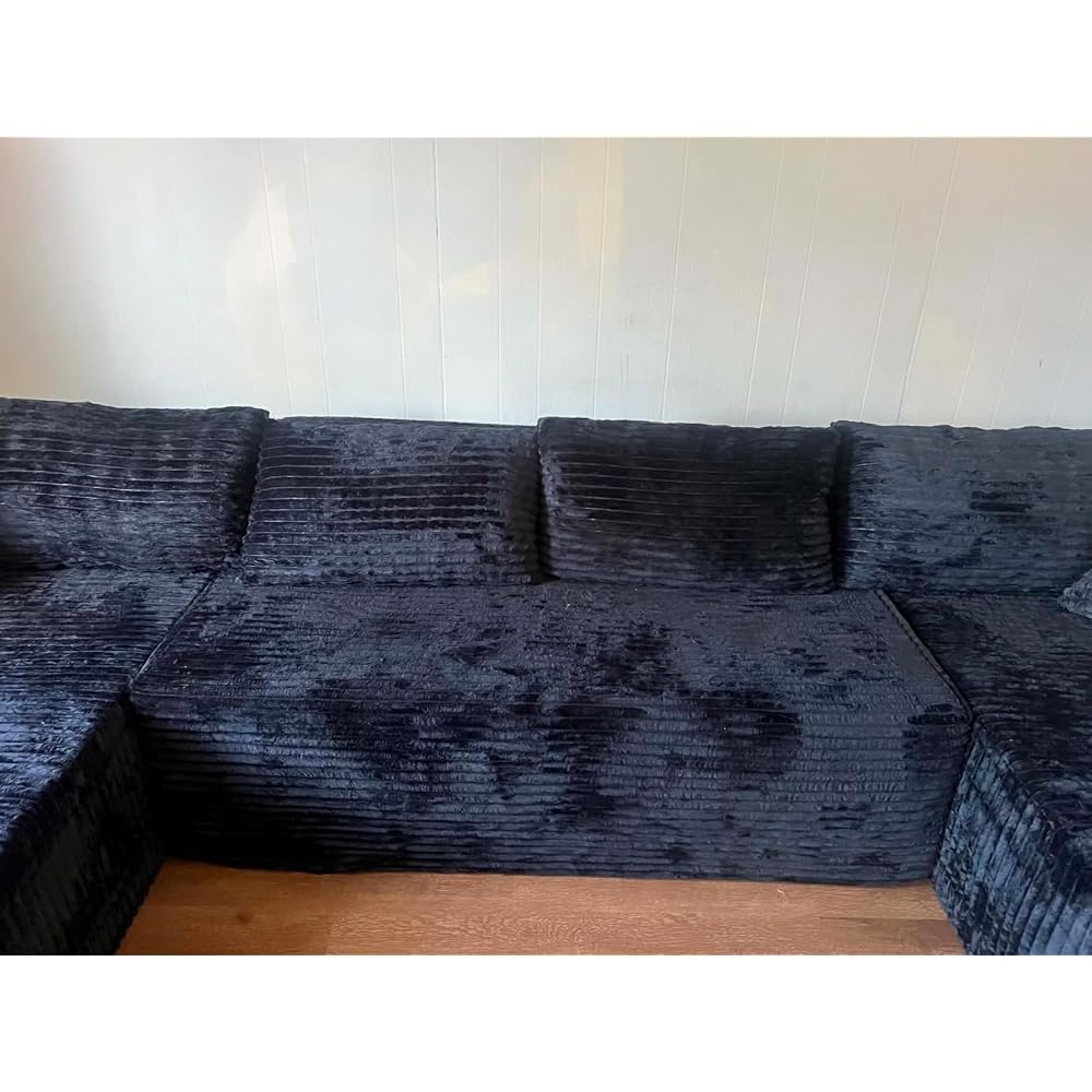 133" Oversized Modular Sectional Sofa, U-Shaped Boneless Couch with Double Chaise, Comfy Corduroy Cloud Couch Sectional, Deep Seat Sectional Couches for Living Room, No Assembly Required, Black