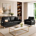 2 Piece Black Faux Leather Modern Small Couch and Chair Set for Office