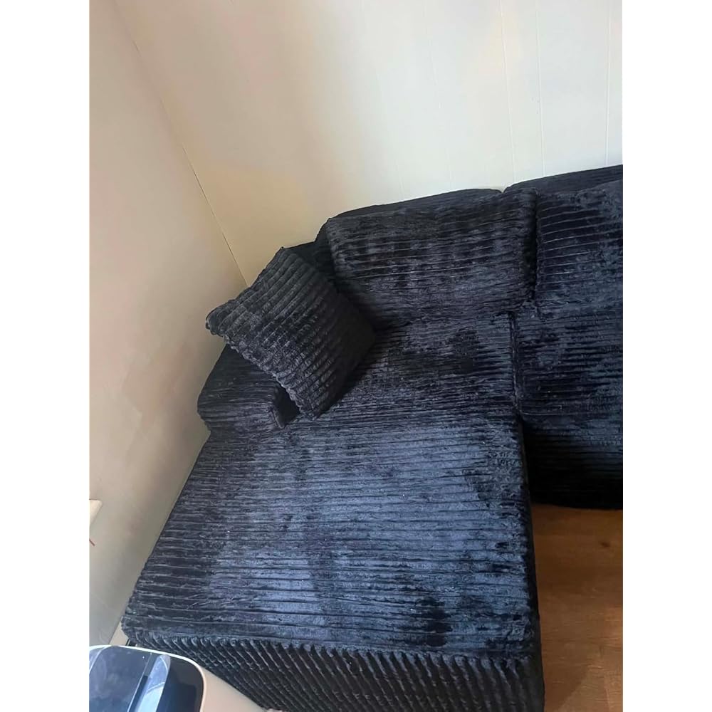 133" Oversized Modular Sectional Sofa, U-Shaped Boneless Couch with Double Chaise, Comfy Corduroy Cloud Couch Sectional, Deep Seat Sectional Couches for Living Room, No Assembly Required, Black