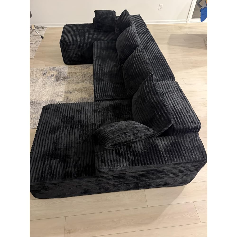 133" Oversized Modular Sectional Sofa, U-Shaped Boneless Couch with Double Chaise, Comfy Corduroy Cloud Couch Sectional, Deep Seat Sectional Couches for Living Room, No Assembly Required, Black