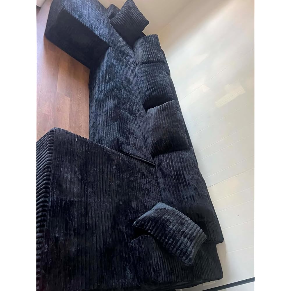 133" Oversized Modular Sectional Sofa, U-Shaped Boneless Couch with Double Chaise, Comfy Corduroy Cloud Couch Sectional, Deep Seat Sectional Couches for Living Room, No Assembly Required, Black