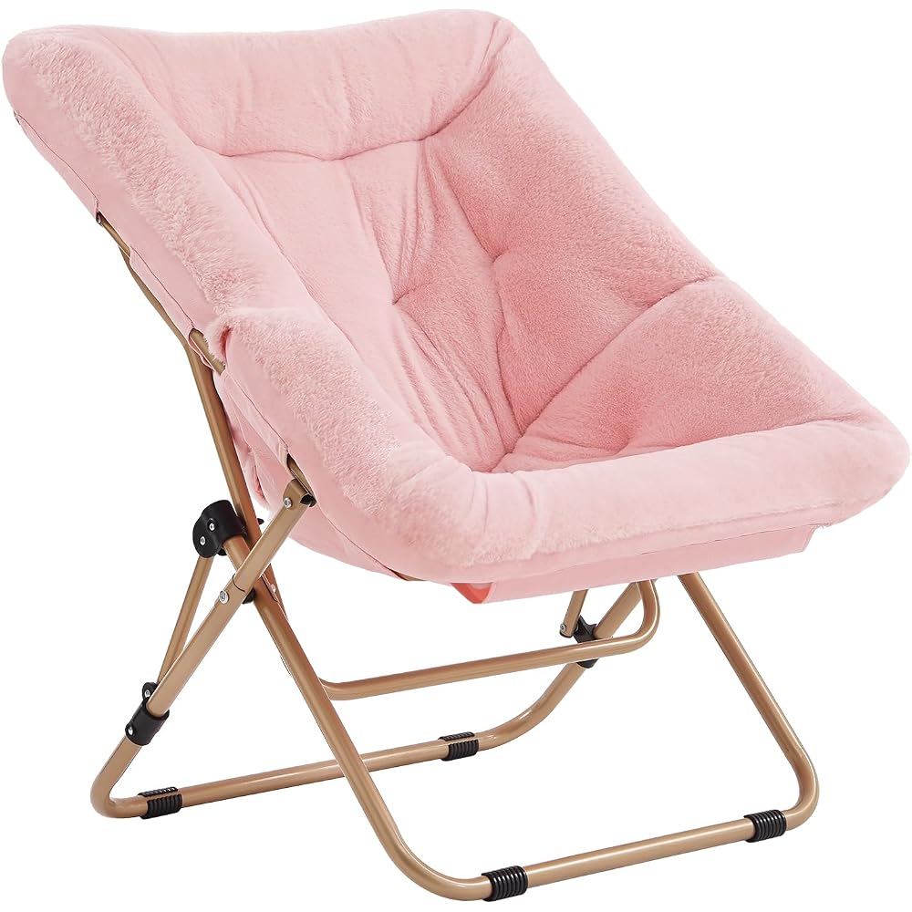 Comfy Folding Saucer Chair for Adults, Moon Chair, Pink