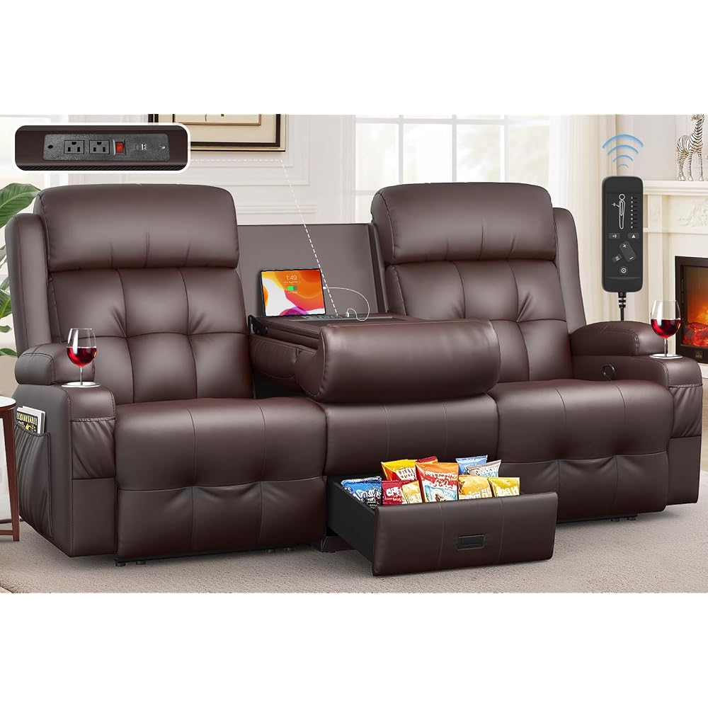 Loveseat-Relaxsofa, übergroßes Relaxsofa, Massage-Relaxsofa mit USB- & Typ-C-Anschluss, Stauraum & Getränkehaltern, Relax-Couch, platzsparende Wandabstand-Relaxsofas für Wohnzimmer & Wohnmobil