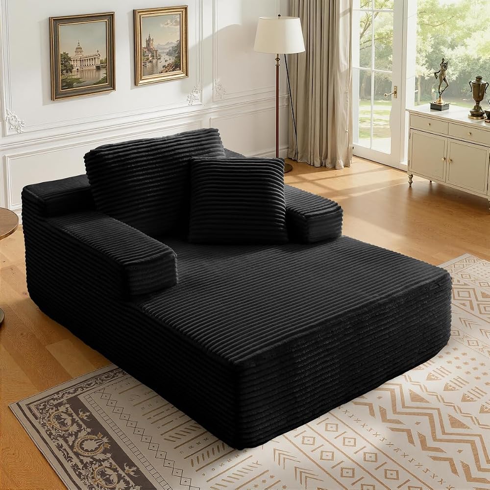 68.5" Oversized Chaise Lounge Chair Indoor Boneless Sofa, Black