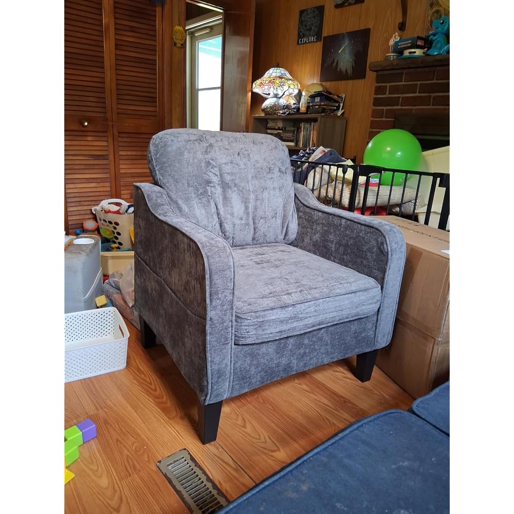 Akzentstuhl für das Wohnzimmer, Mid-Century-Modern-Lesesessel für das Schlafzimmer, gepolsterter Armlehnstuhl mit Seitentaschen, bequemes Einzelsofa für Büro, Wohnung, kleine Räume, Hellbraun