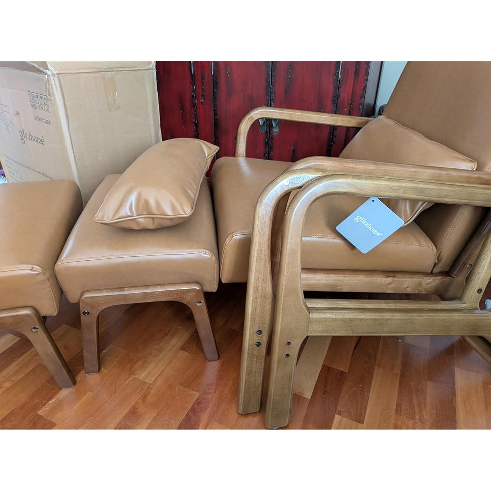 30" H Mid Century Yellowish Brown Accent Armchair, Single Reading Sofa, PU Leather Lounge Chair with Walnut Ruberwood Frame for Livingroom or Office