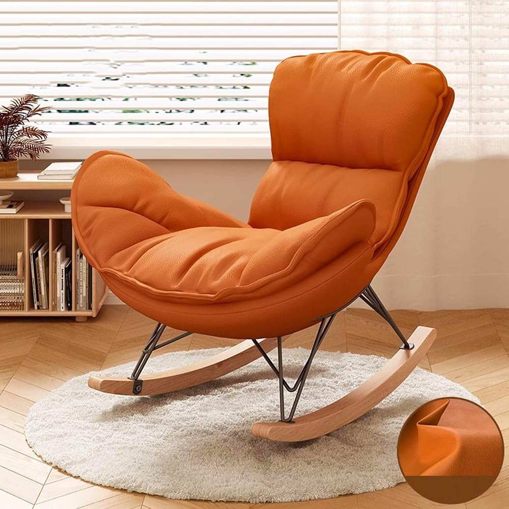 Moderner gepolsterter Relaxsessel mit Ottoman, Schaukelstuhl mit hoher Rückenlehne für Wohn- und Schlafzimmer, bequemer Freizeitsessel (Orange, ohne Fußhocker)