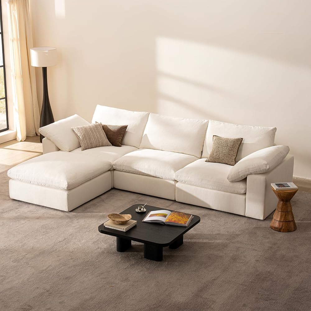 Cloud Couch Oversized Modular Sectional Sofa True Relax Comfy Couches Wide&Deep Seat Sofas for Living Room Metal Frame Furniture Sets, 3 Seater with Ottoman L Shaped 110.2" Width