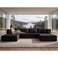 140" Modular Sectional Sofa Couches Corduroy Sleeper Deep Seat Sofa Bed, Comfy Cloud Couch for Living Room Floor Sofa, 6 Piece Free Combination Compression, No Assembly Required, Obsidian