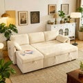 80" 3 in 1 Sleeper Sofa Couch with USB & Storage Chaise, Cloud Sofa Bed with Pull Out Bed, Chenille Convertible Sleeper Sofas for Living Room, Small Spaces, Beige