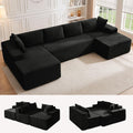 133" Oversized Modular Sectional Sofa, U-Shaped Boneless Couch with Double Chaise, Comfy Corduroy Cloud Couch Sectional, Deep Seat Sectional Couches for Living Room, No Assembly Required, Black