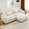 Modern Oversized Modular Sectional Sofa, 2-Seater L-Shaped Loveseat Cloud Couch with Ottoman, Pillows and Overthick Cushion, Comfy Velvet Living Room Sofa Set for Home Theater or Apartment, Cream