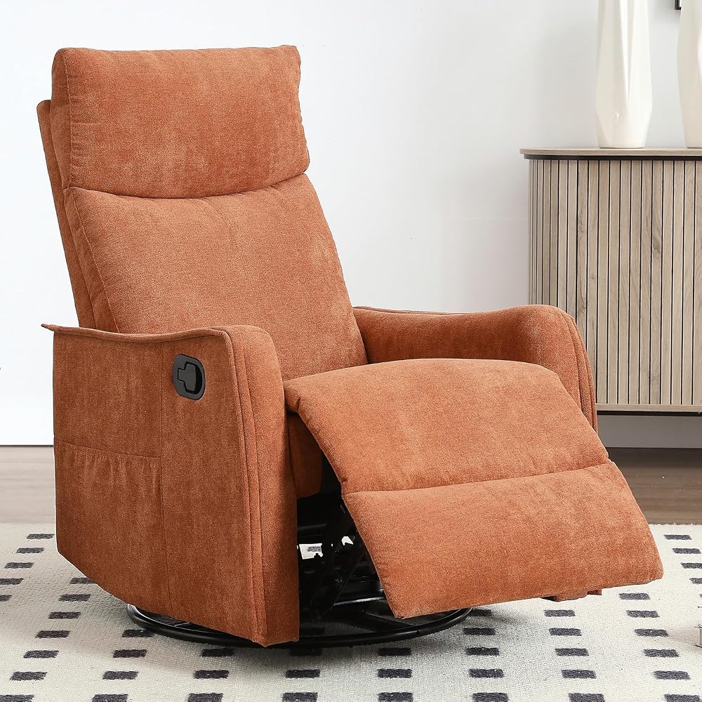 Swivel Rocker Recliner Chair, 360° Swivel Recliner with Heat and Massage, Rocker Recliner Nursery Glider Chair with Side Pockets for Living Room